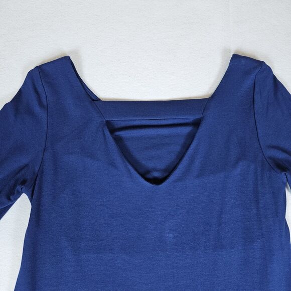 Eileen Fisher Blue Bonnet Ballet Neck Stretch Midi Dress Size Small Pencil Royal - Picture 9 of 14